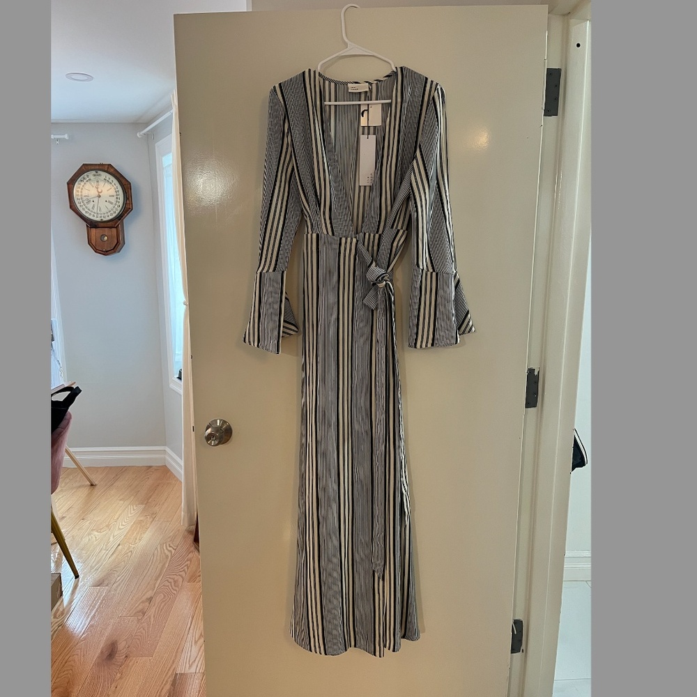 Navy and White Striped Dress Wrap Dress with flare cuffs The Room